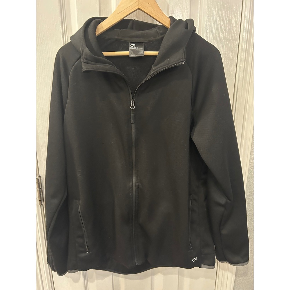 GapFit Mens Black Full Zip Hoodie Athletic Jacket‎ Large Raglan Sleeve Gym
